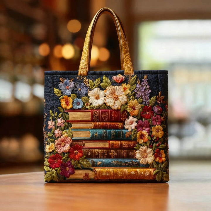 Bolso de mano - Estampado floral y libros