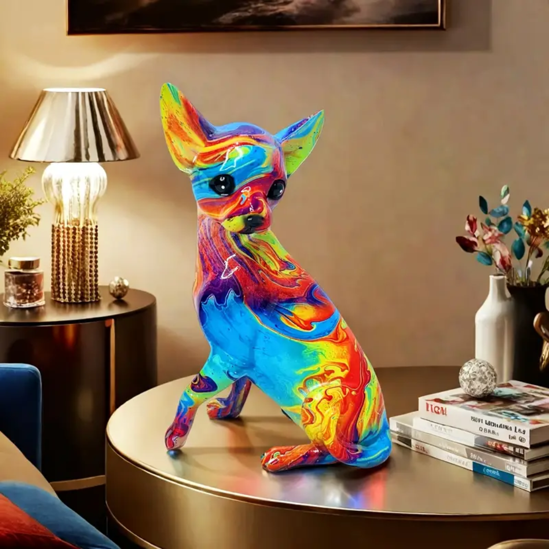 Lámpara de mesa de resina vibrante con forma de chihuahua