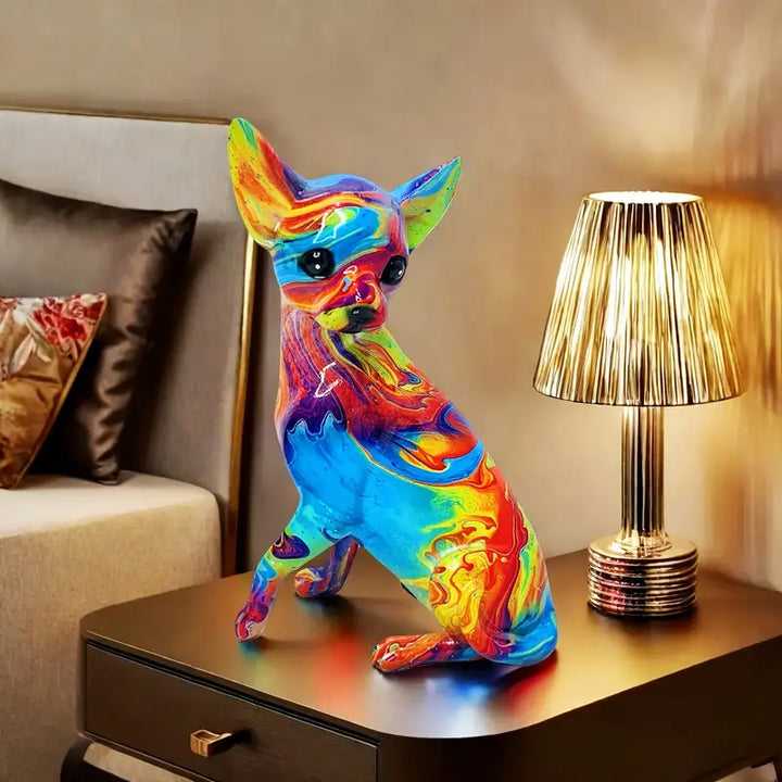 Lámpara de mesa de resina vibrante con forma de chihuahua