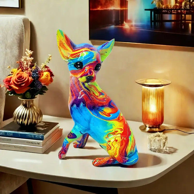 Lámpara de mesa de resina vibrante con forma de chihuahua