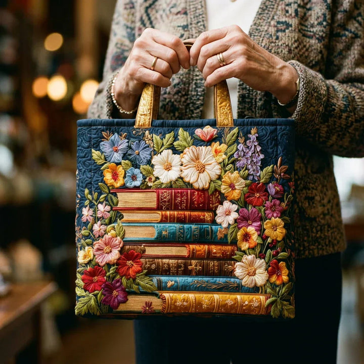 Bolso de mano - Estampado floral y libros